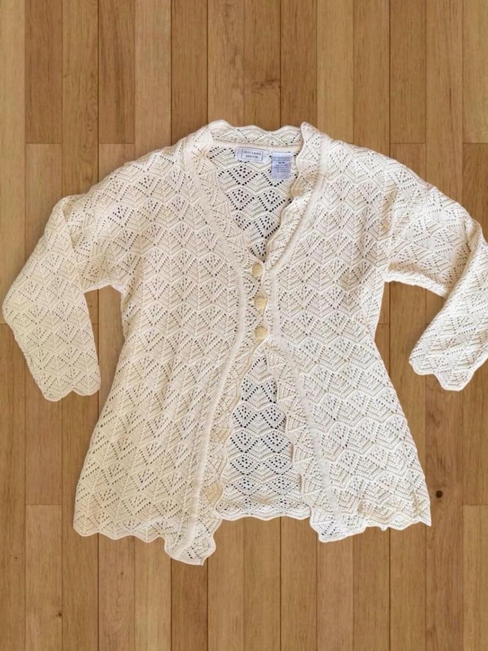 White Boho Dainty  Fairy Coquette Lace Button Knit Cardigan Ruffled Trim